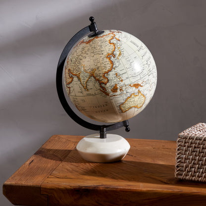 Amalfi Miles Globe Sculpture White Marble &amp; White