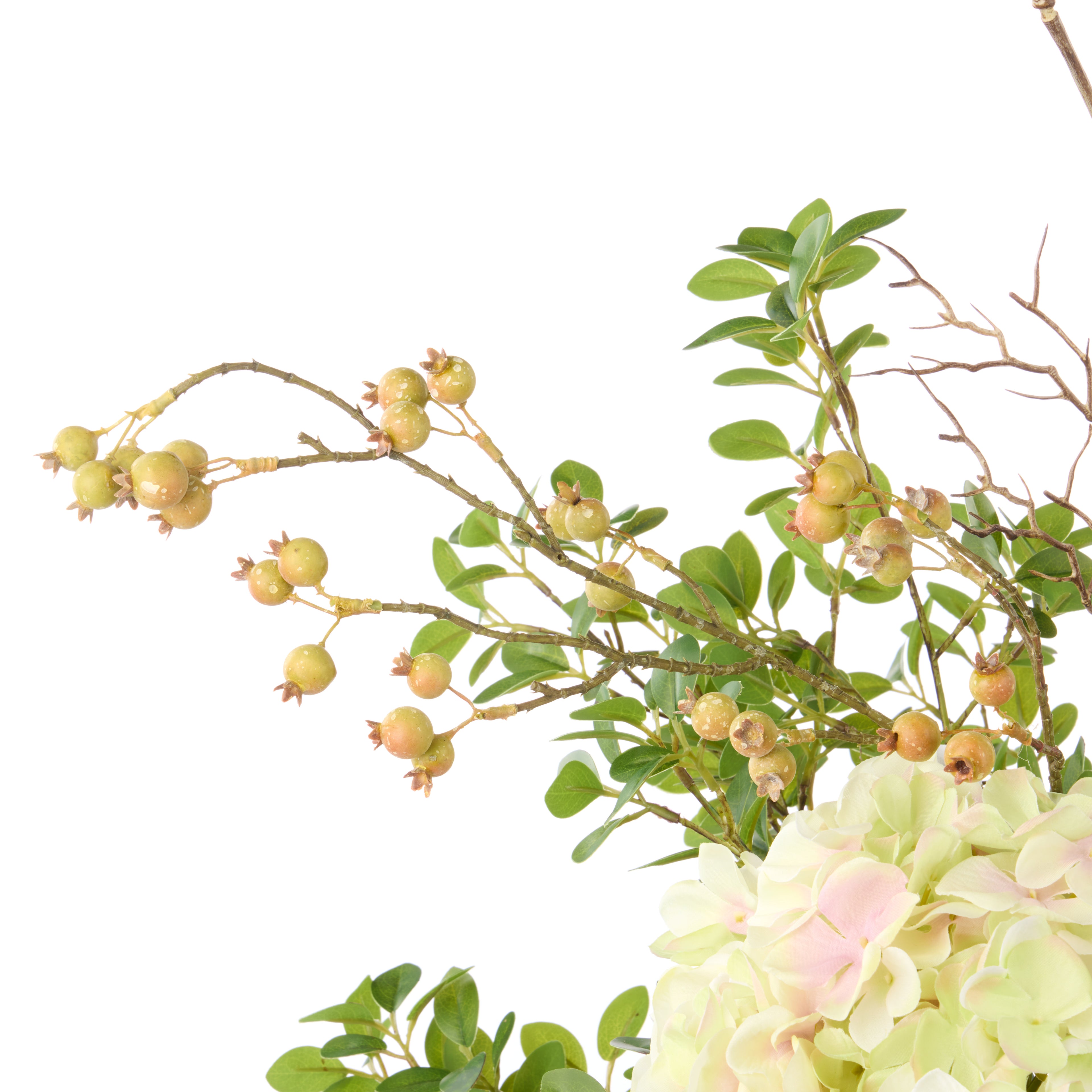 Faux Hydrangea Berry Arrangement - Maliah Pot | Green - 80cm