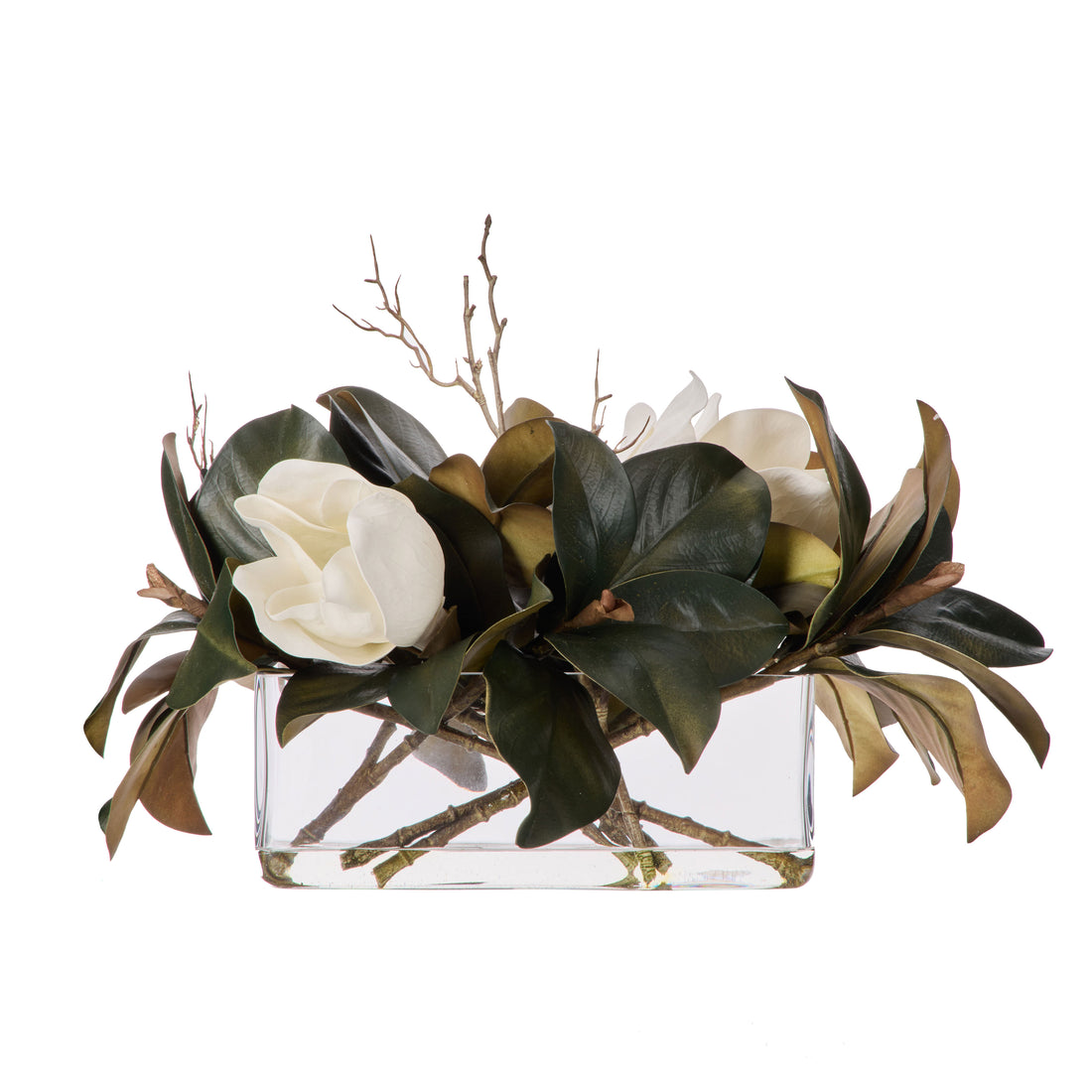 Faux Magnolia Twig - Esme Trough Vase| White -  38cm