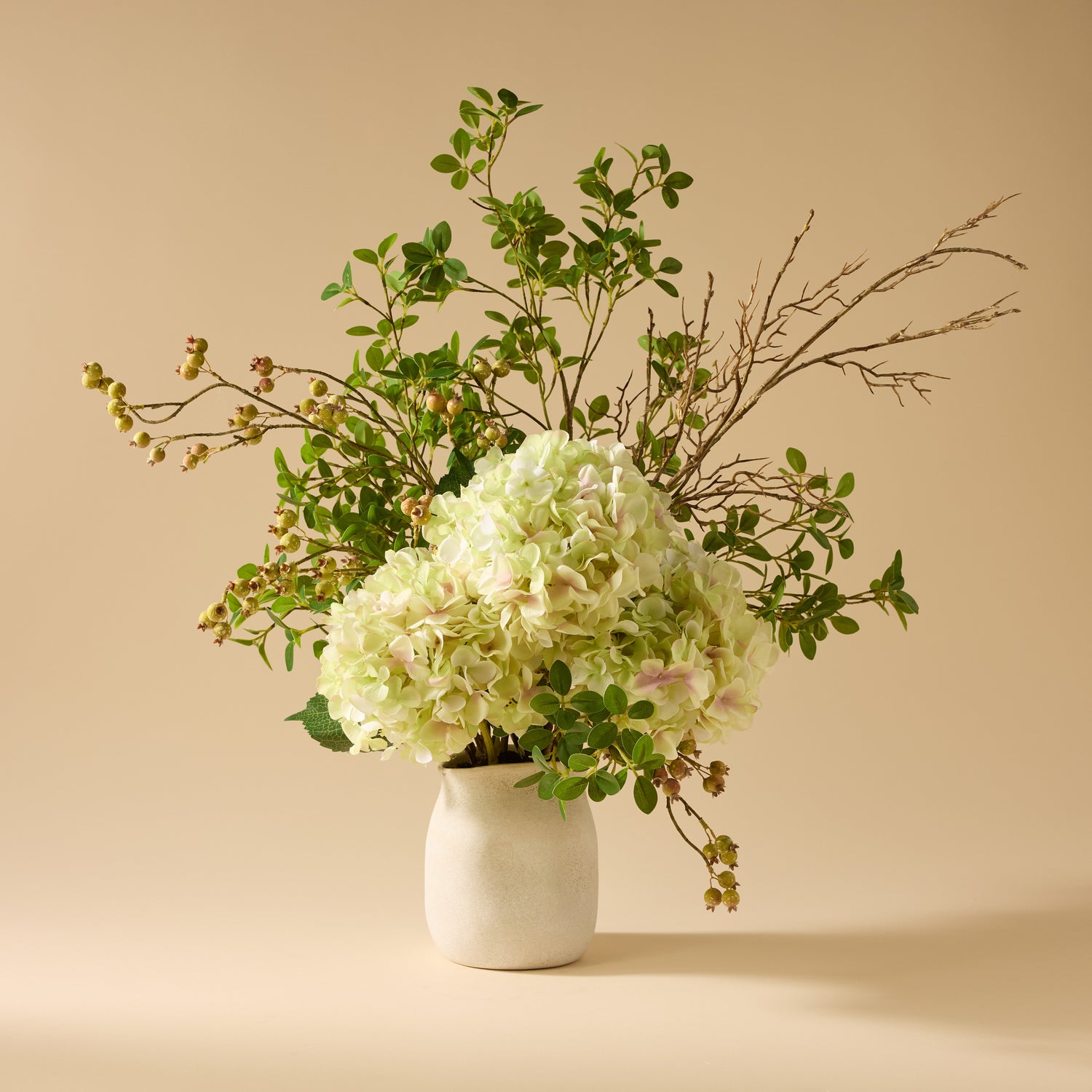 Faux Hydrangea Berry Arrangement - Maliah Pot | Green - 80cm