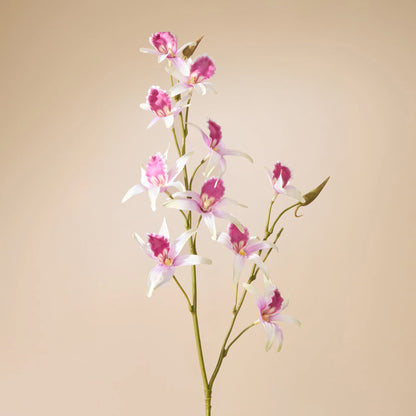 Faux Dendrobium Spray | White &amp; Purple - 92cm