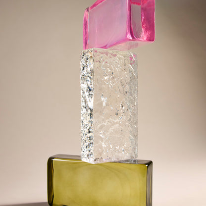 Amalfi Bernard Glass Brick Sculpture Pink
