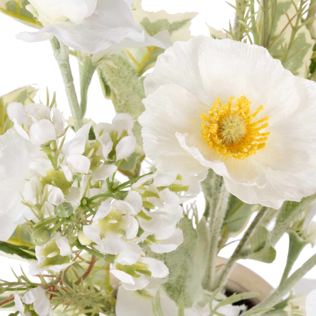 Faux Cosmos Poppy Mix – Maliah Pot | White - 49cm