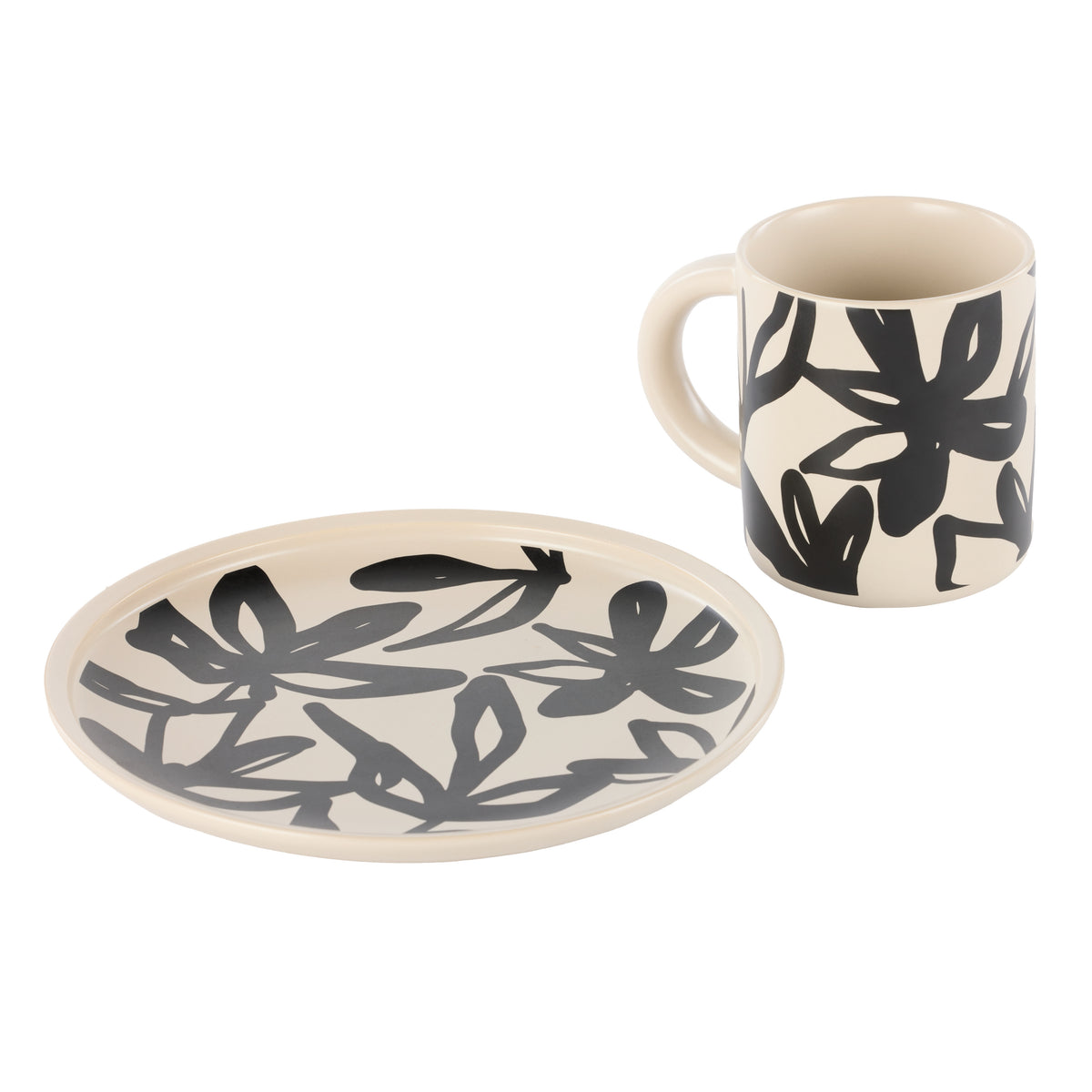Leaf &amp; Bean Freya Mug &amp; Side Plate 2pcs Set Oat &amp; Black