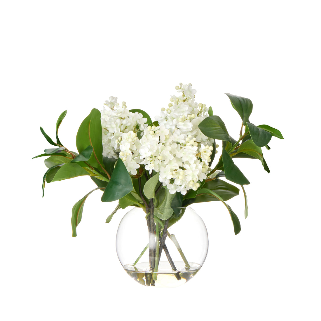 Faux Lilac Garden Mix - Sphere Vase | White -  30cm