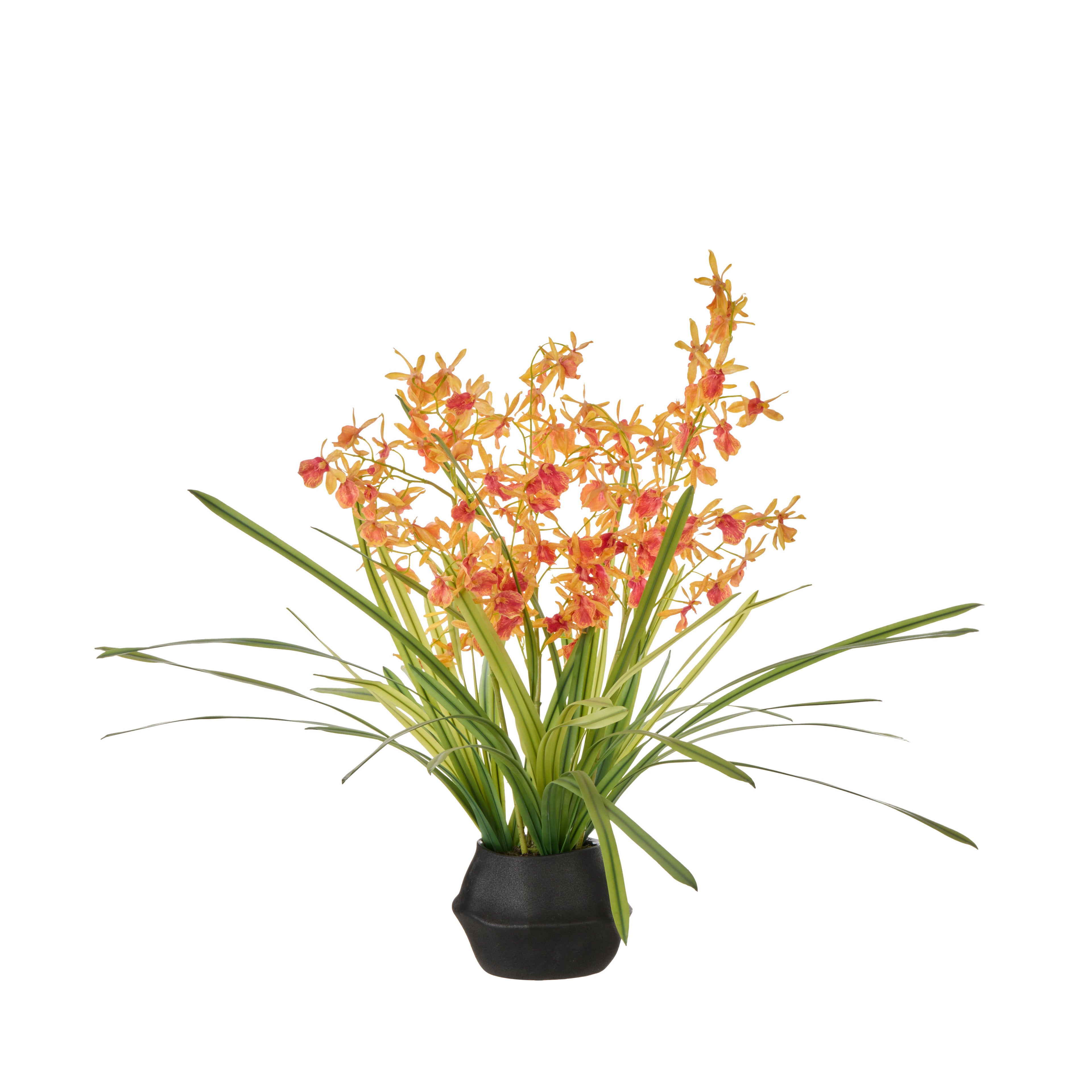 Faux Dendrobium Plant - Maliah Pot | Orange -  73cm