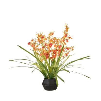 Faux Dendrobium Plant - Maliah Pot | Orange -  73cm