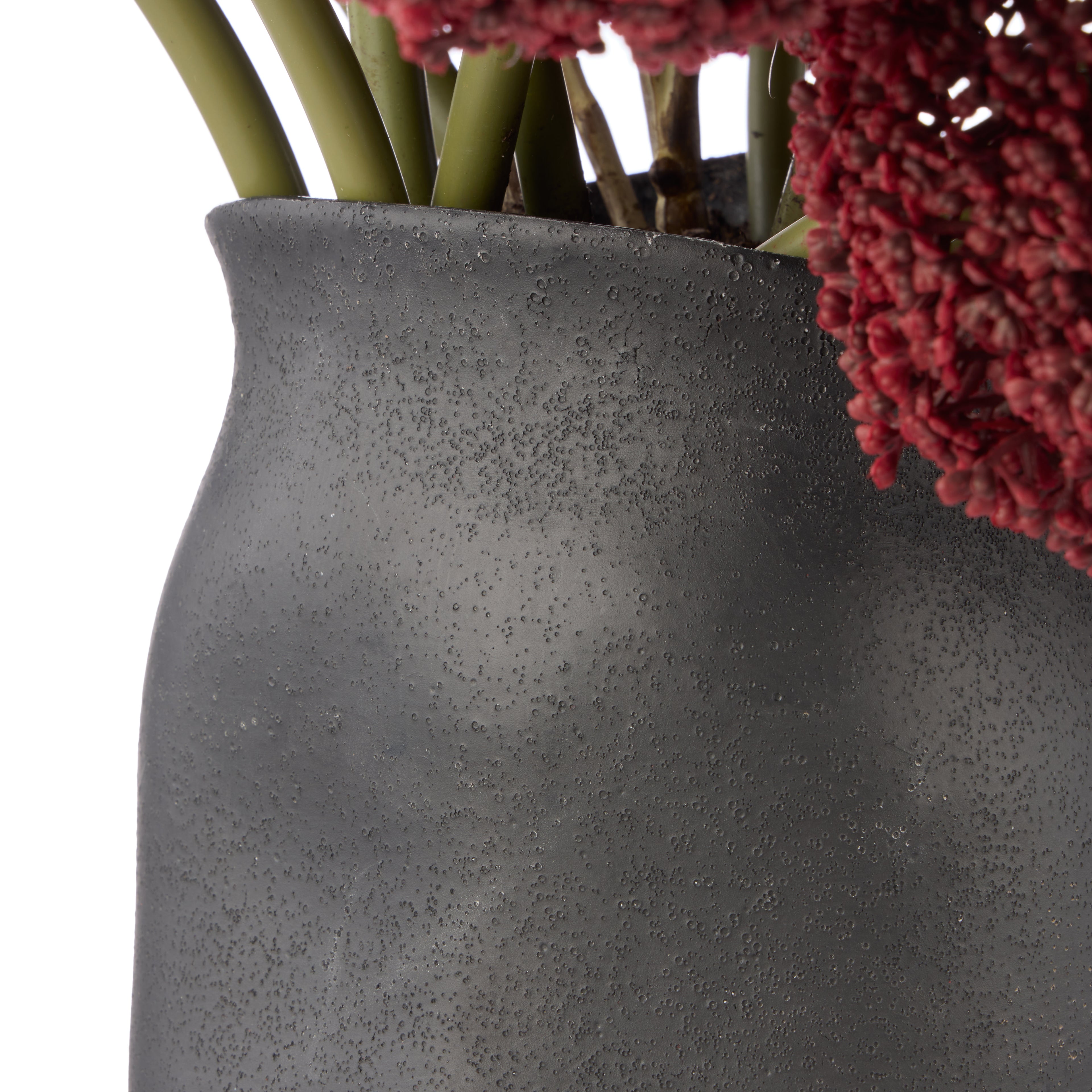 Faux Allium Spray Arrangement - Maliah Pot Black | Burgundy - 65cm