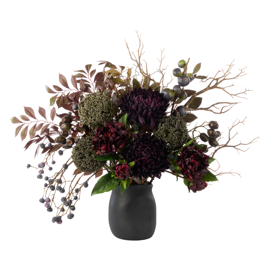Faux Chrysanthemum Fig Garden Mix Arrangement - Maliah Pot | Purple - 66cm