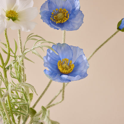 Faux Poppy Cosmos Mix - Giselle Vase | White &amp; Blue - 37cm