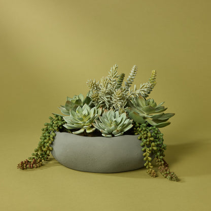 Faux Succulent Garden - Lyon Bowl Planter | Grey - 27cm