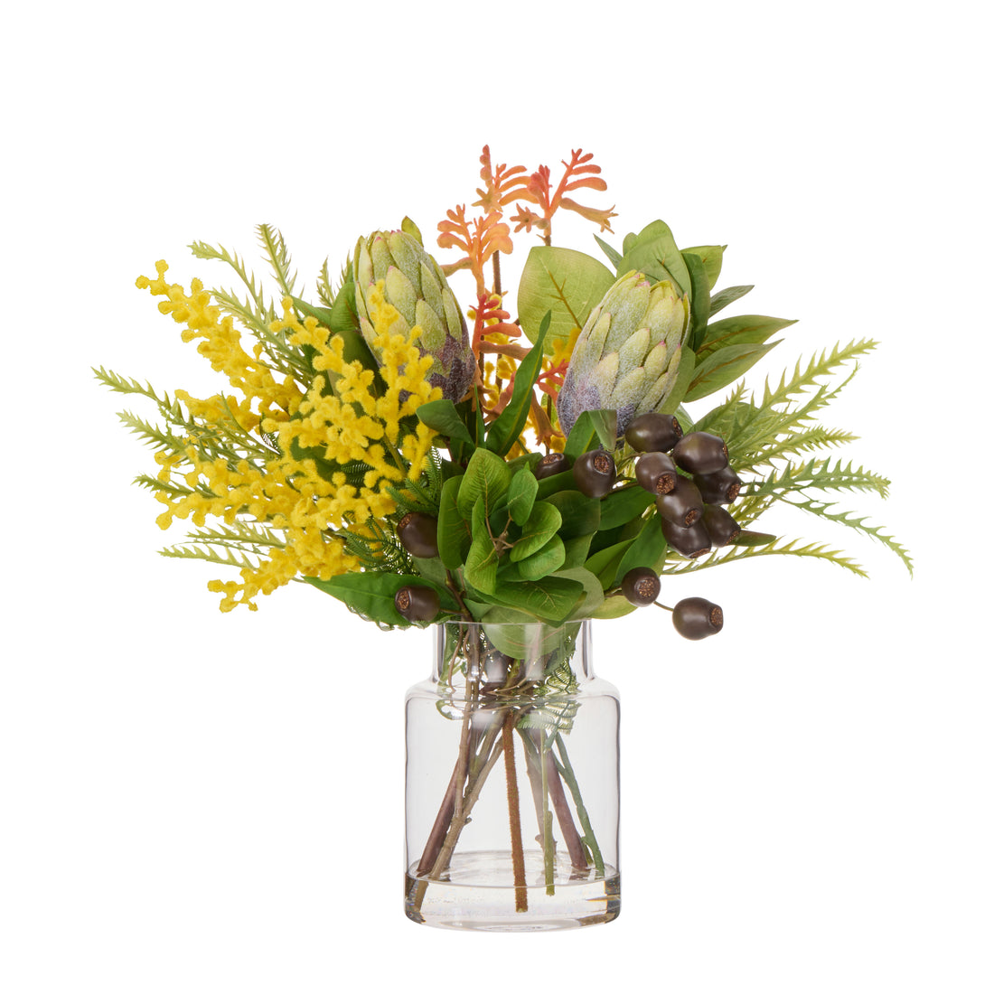 Faux Wattle Native Mix - Pail Vase | Yellow-  44cm