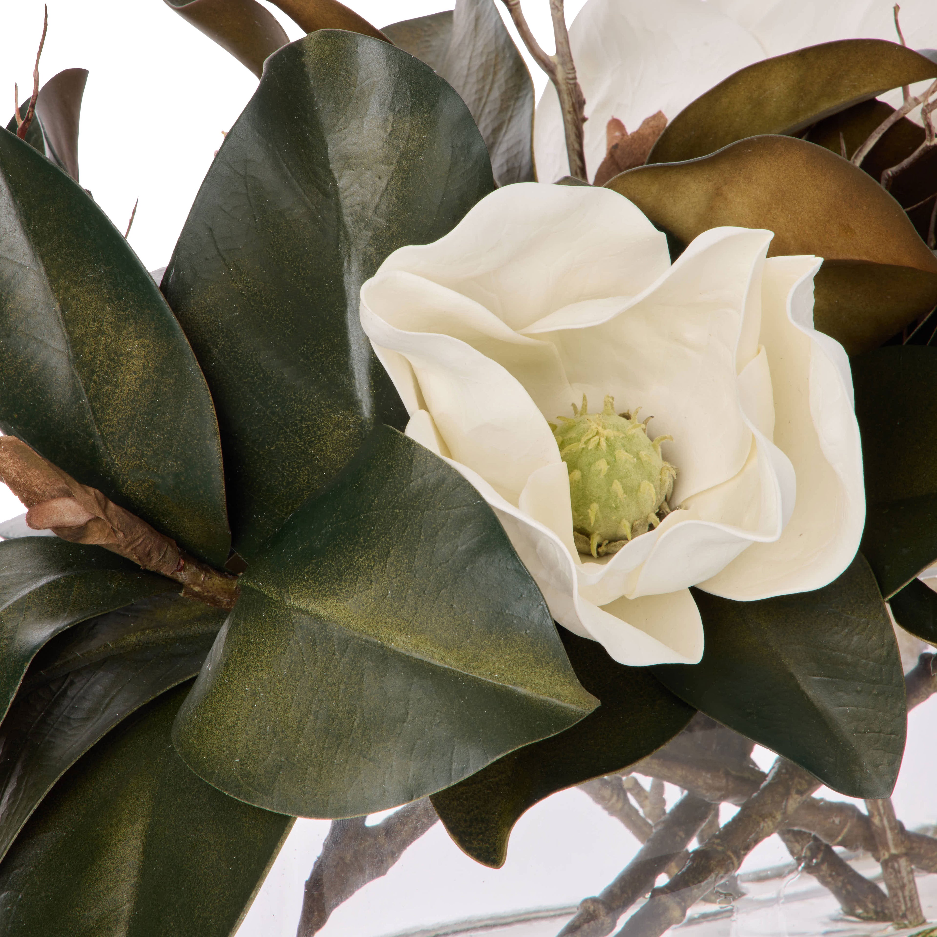 Faux Magnolia Twig - Esme Trough Vase| White -  38cm