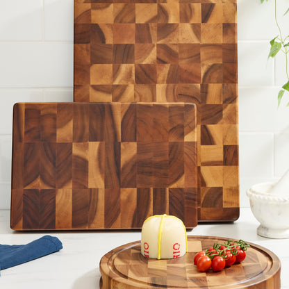 Davis &amp; Waddell Round Acacia Wood End Grain Cut Board Natural Matt Lacquer