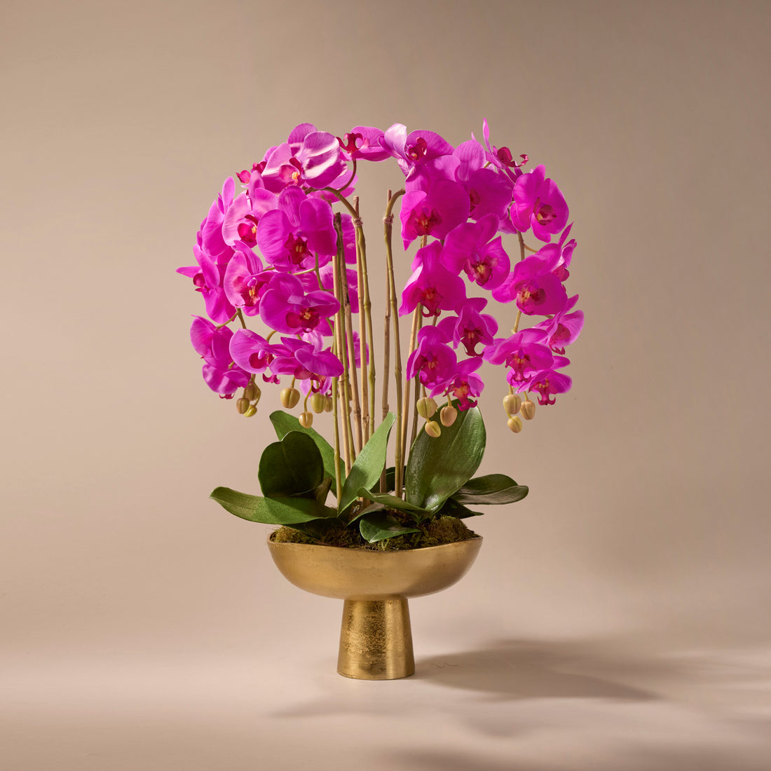 Faux Phalaenopsis Orchid - Gold Metal Bowl | Pink - 70cm