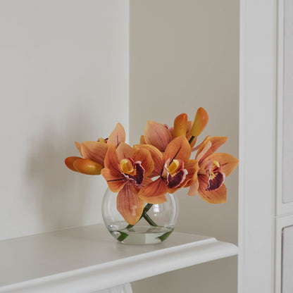 Rogue Cymbidium-Glass Vase Orange