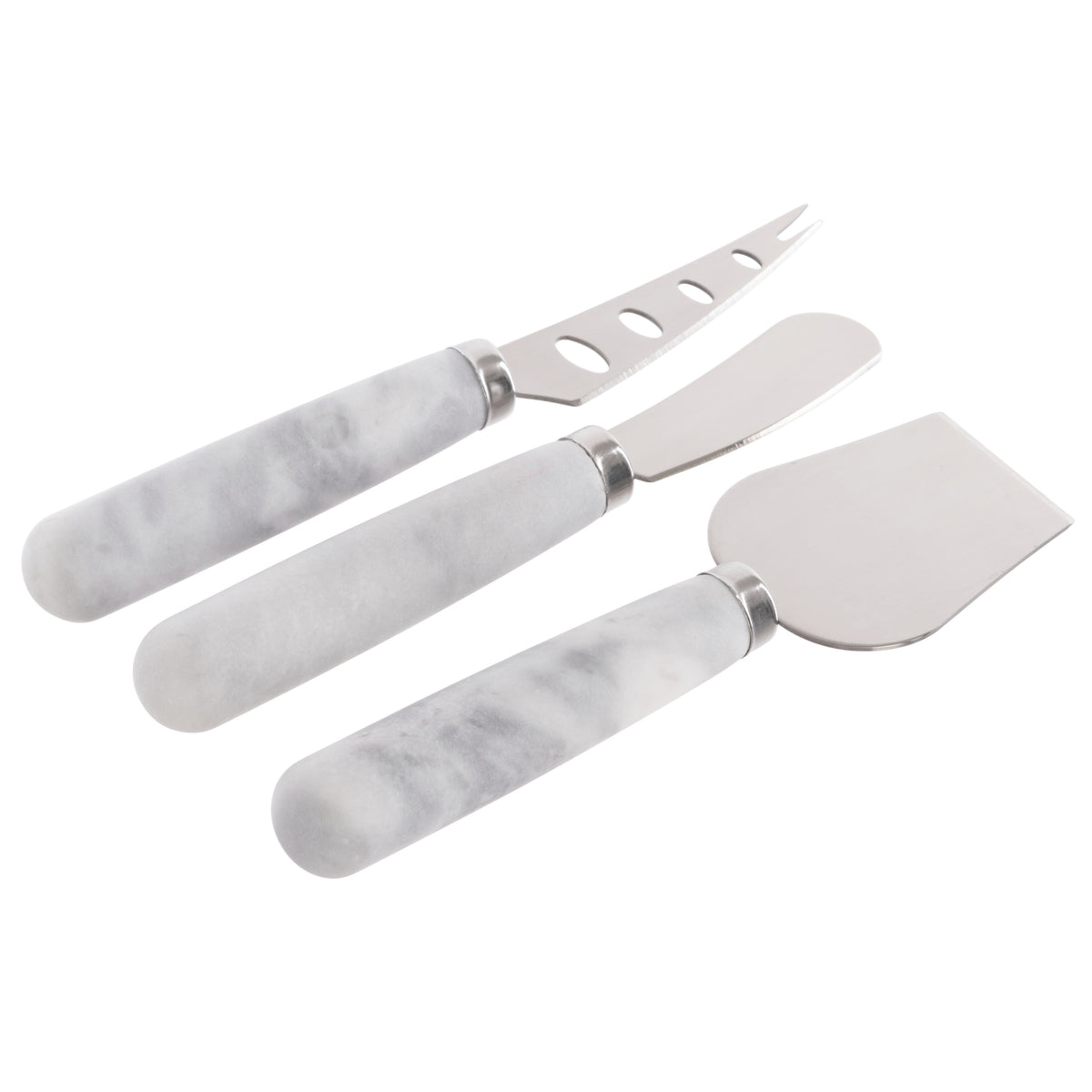 Davis &amp; Waddell Nuvolo Marble Long Cheese Knives 3pcs Set White Grey &amp; Silver