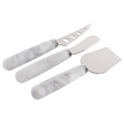 Davis &amp; Waddell Nuvolo Marble Long Cheese Knives 3pcs Set White Grey &amp; Silver