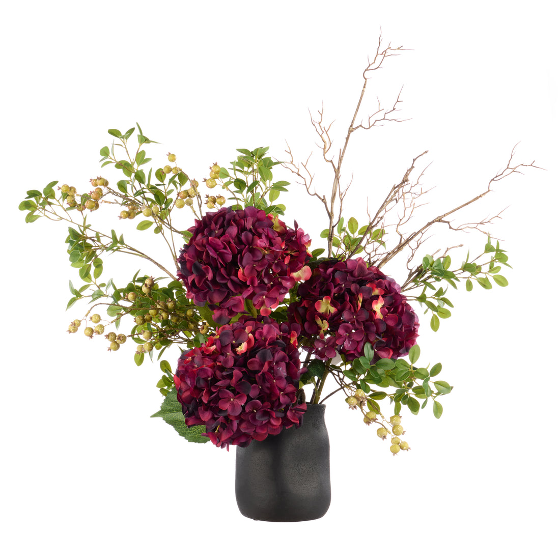 Faux Hydrangea Berry Arrangement - Maliah Pot | Red - 80cm
