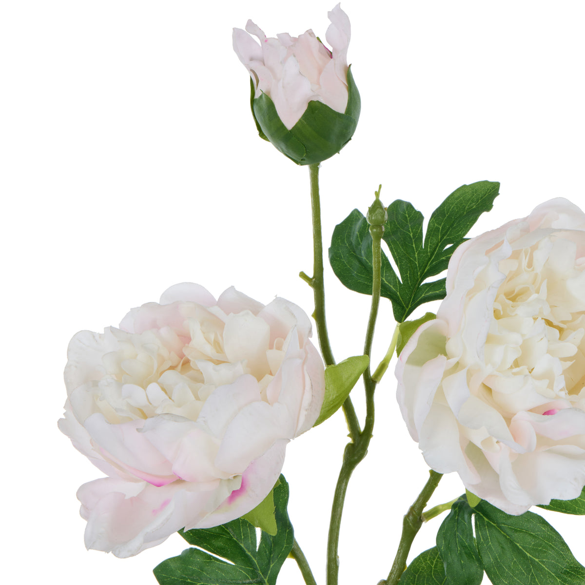Faux Peony Spray Real Touch | Light Pink &amp; White - 72cm