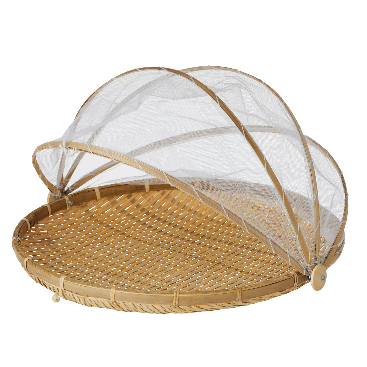Davis &amp; Waddell Collapsible Mesh Food Cover with Bamboo Tray Natural &amp; White