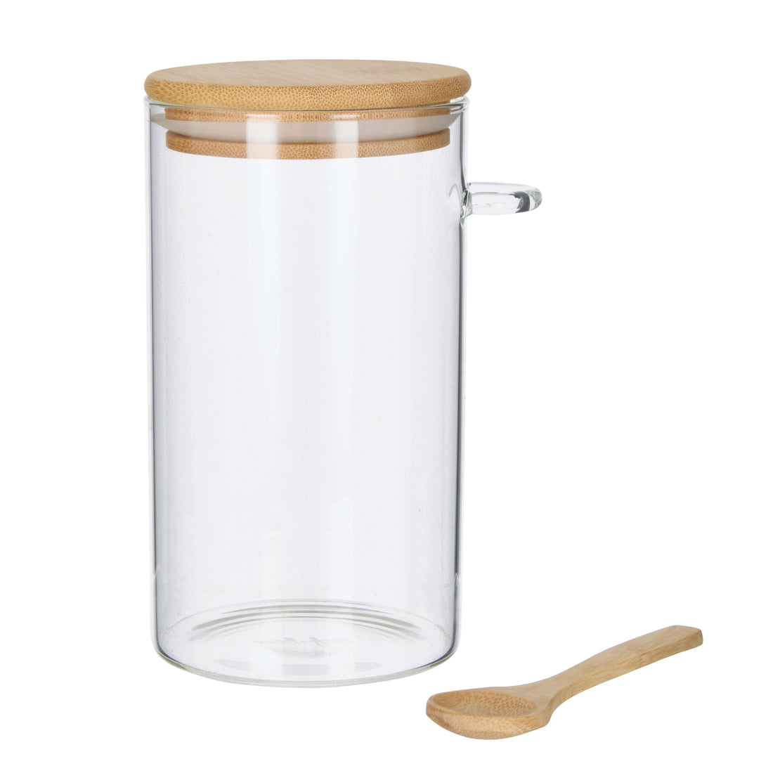 Leaf &amp; Bean Glass Canister with Spoon Natural