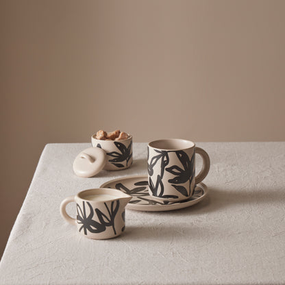 Leaf &amp; Bean Freya Mug &amp; Side Plate 2pcs Set Oat &amp; Black