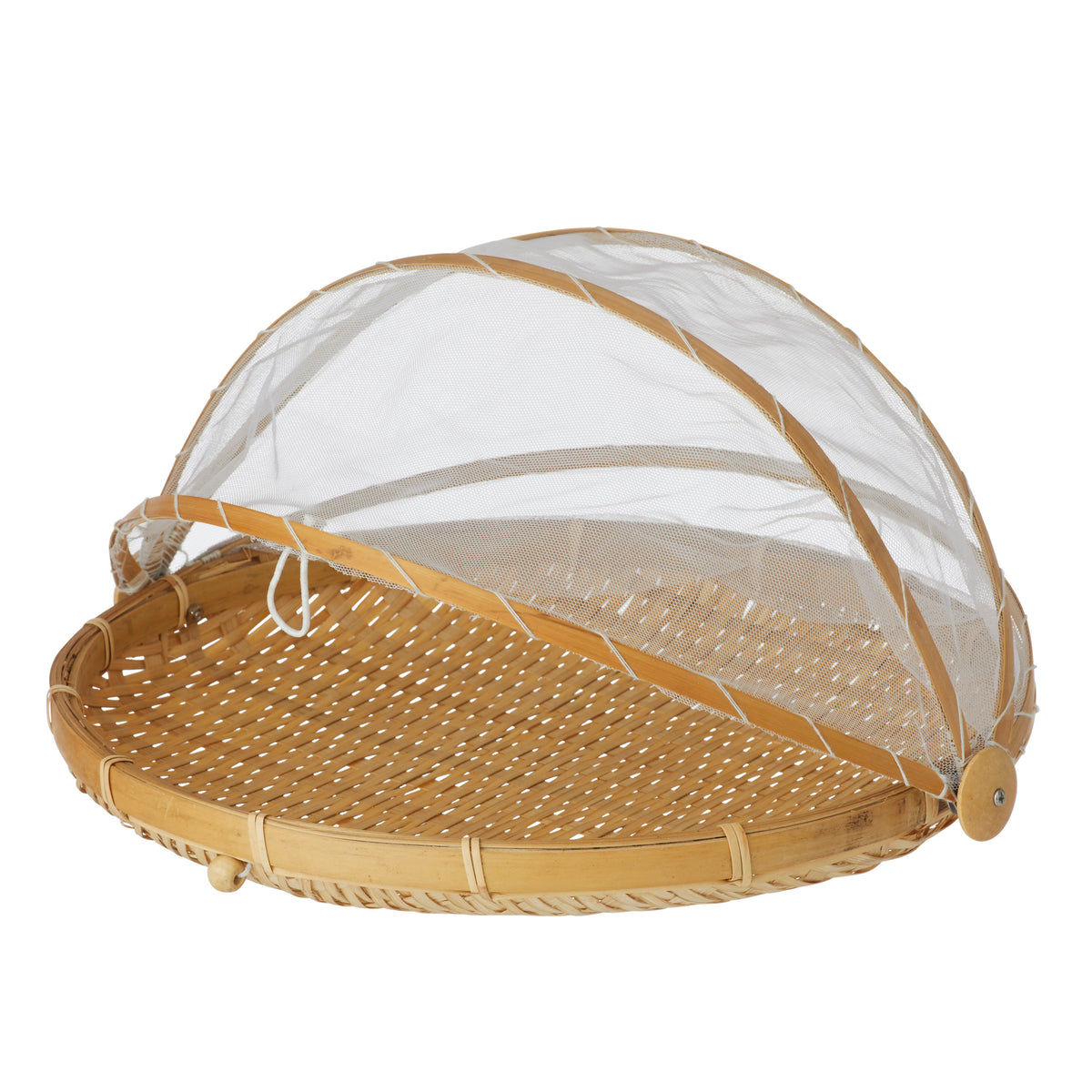 Davis &amp; Waddell Collapsible Mesh Food Cover with Bamboo Tray Natural &amp; White