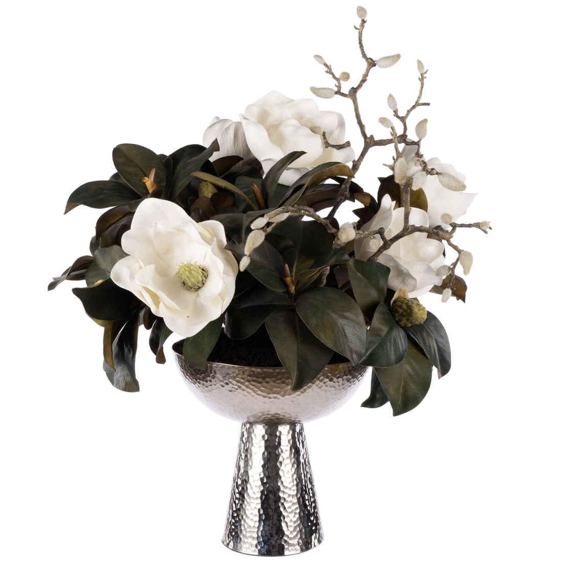 Faux Magnolia Mix - Pali Metal Planter | White - 74cm