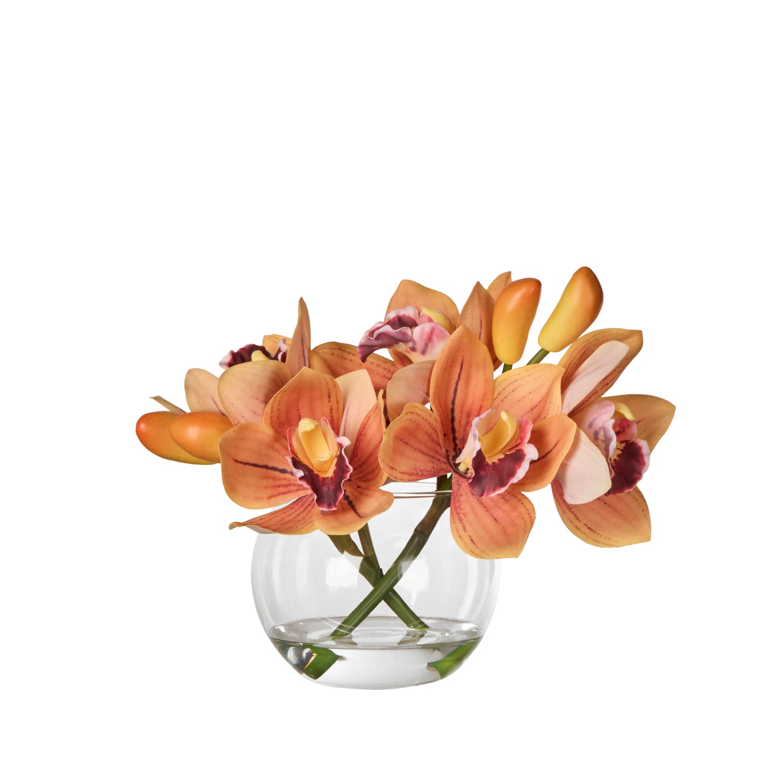 Faux Cymbidium - Glass Vase | Orange -  20cm