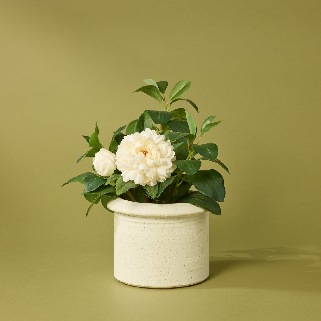 Faux Peony Lush Leaf - Garden Pot | White - 38cm