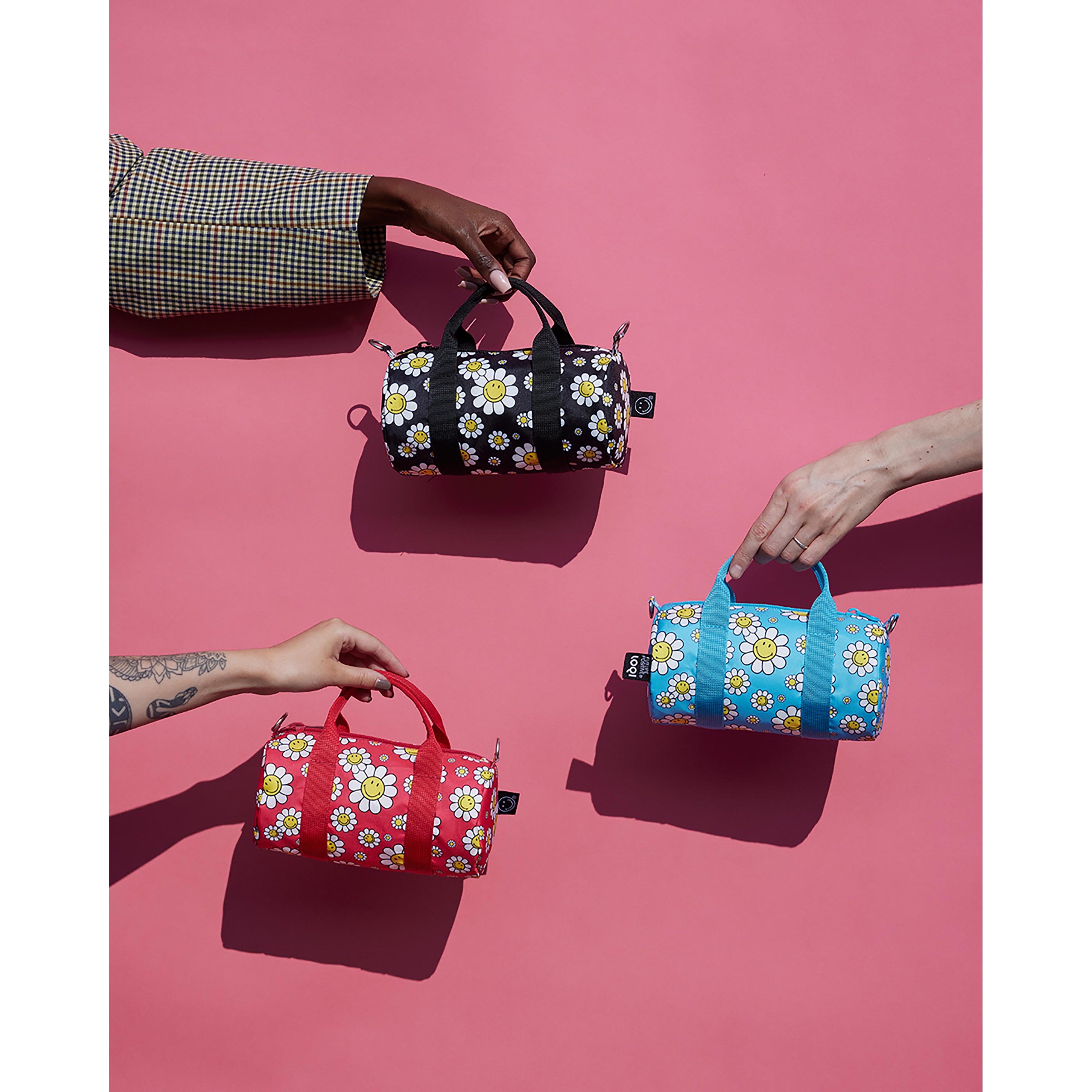 LOQI Smiley Flowers Small Weekender Raspberry