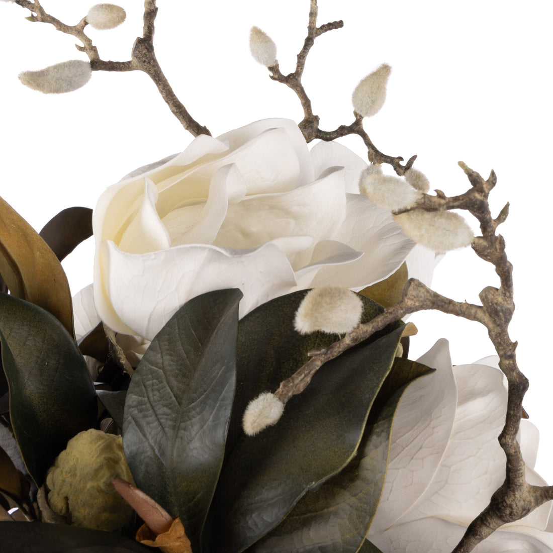 Faux Magnolia Mix - Pali Metal Planter | White - 74cm
