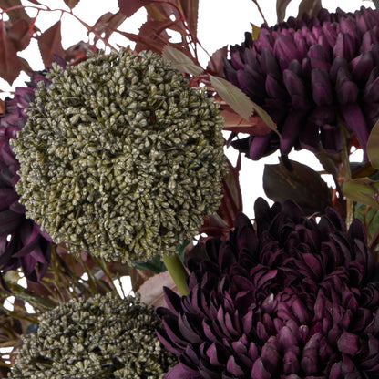 Faux Chrysanthemum Fig Garden Mix Arrangement - Maliah Pot | Purple - 80cm