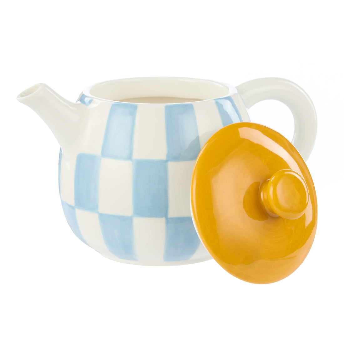 Emporium Check Teapot 700ml Blue &amp; Orange