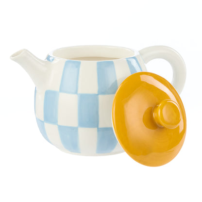 Emporium Check Teapot 700ml Blue &amp; Orange
