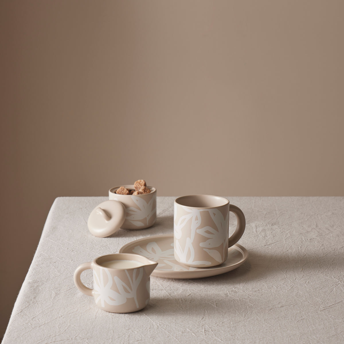 Leaf &amp; Bean Freya Mug &amp; Side Plate 2pcs Set Oat &amp; White