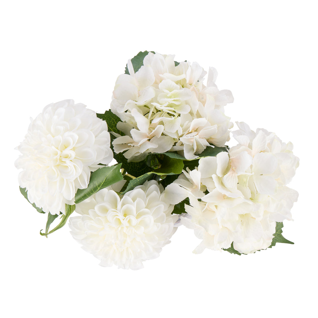 Faux Chrysanthemum Hydrangea Arrangement - Classic Bowl | White - 23cm