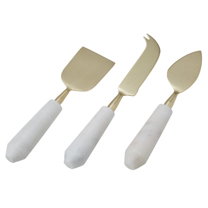 Amalfi Marble and Stainless Steel Cheese Knife 3pcs Set Gold &amp; White