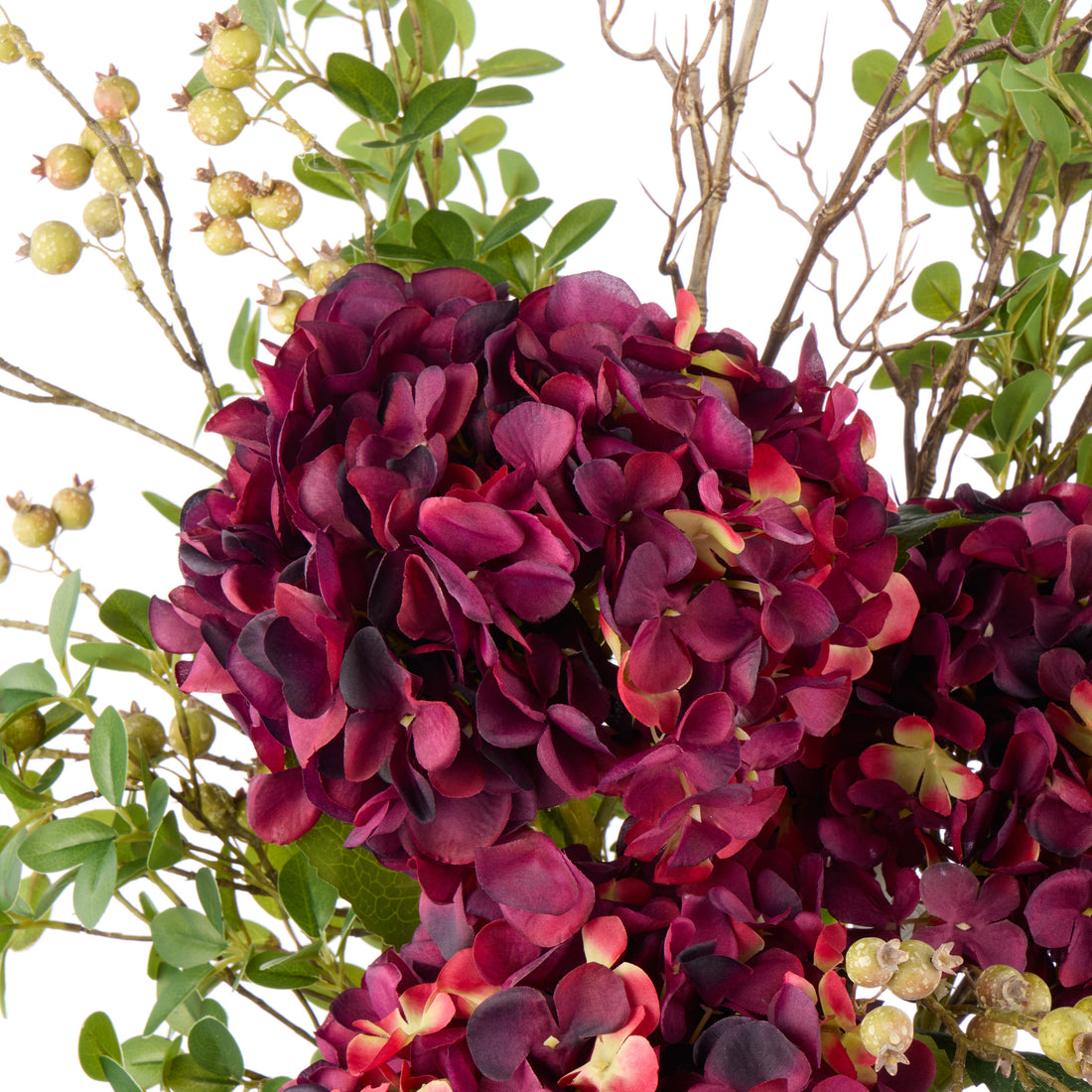 Faux Hydrangea Berry Arrangement - Maliah Pot | Red - 80cm