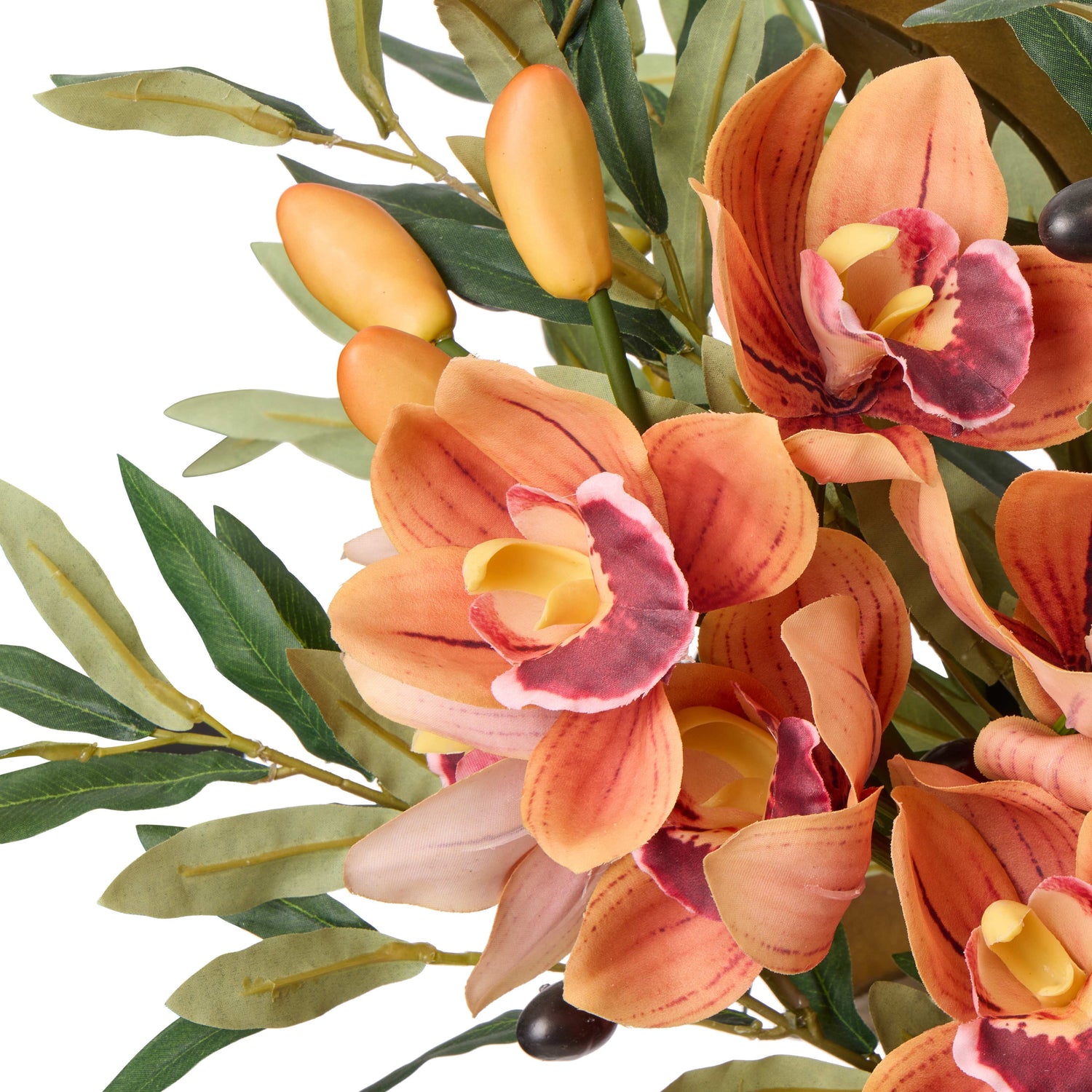 Faux Cymbidium Olive Mix - Douglas Vase | Orange - 66cm