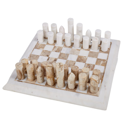 Grand Designs Marble Inlay Chess Set White &amp; Brown