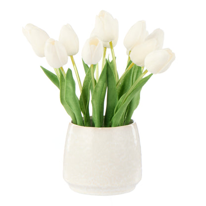 Faux Tulip Arrangement - Gianna Pot | White - 32cm