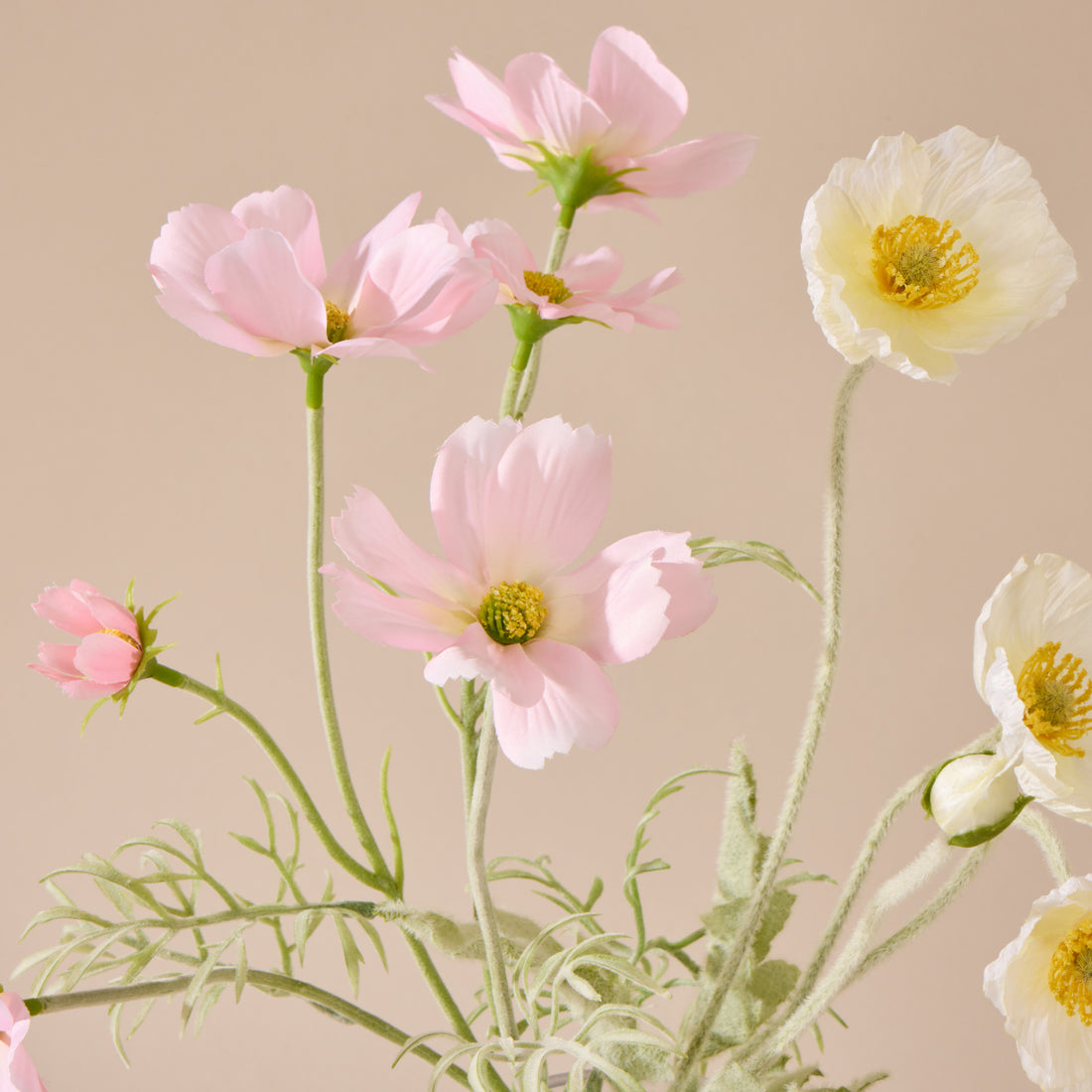 Faux Poppy Cosmos Mix - Giselle Vase | Cream &amp; Light Pink - 37cm