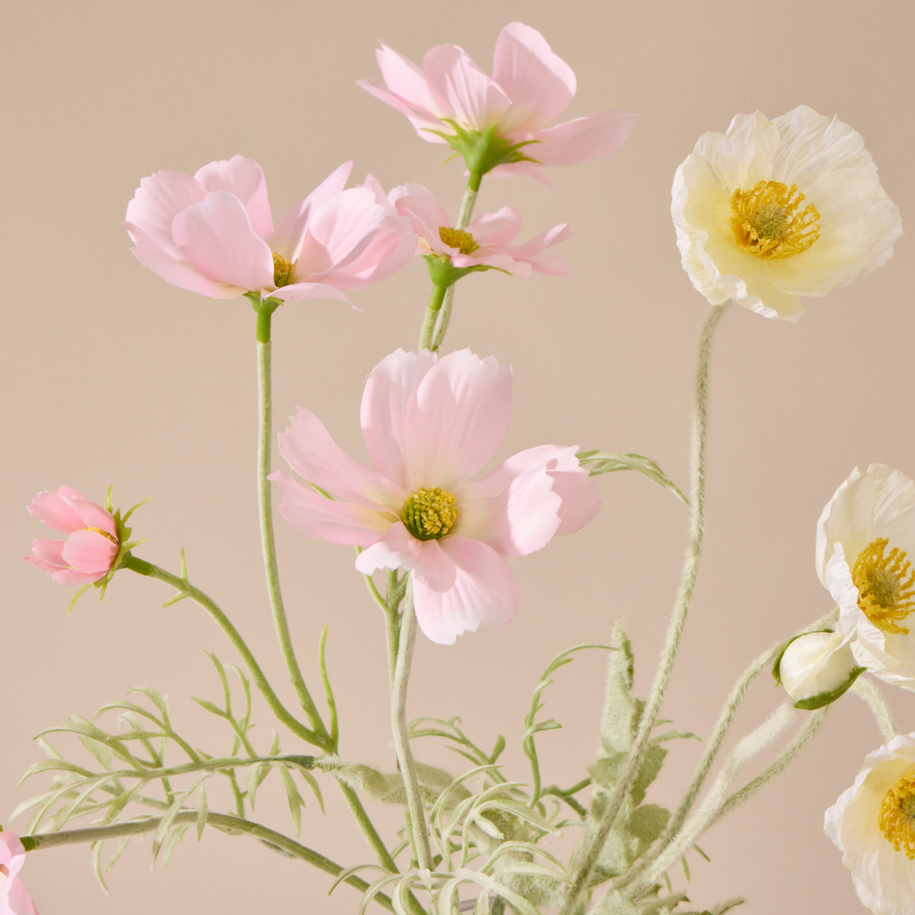 Faux Poppy Cosmos Mix - Giselle Vase | Cream &amp; Light Pink - 37cm