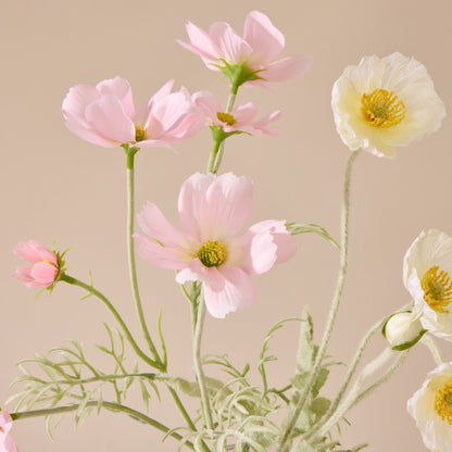 Faux Poppy Cosmos Mix - Giselle Vase | Cream &amp; Light Pink - 37cm