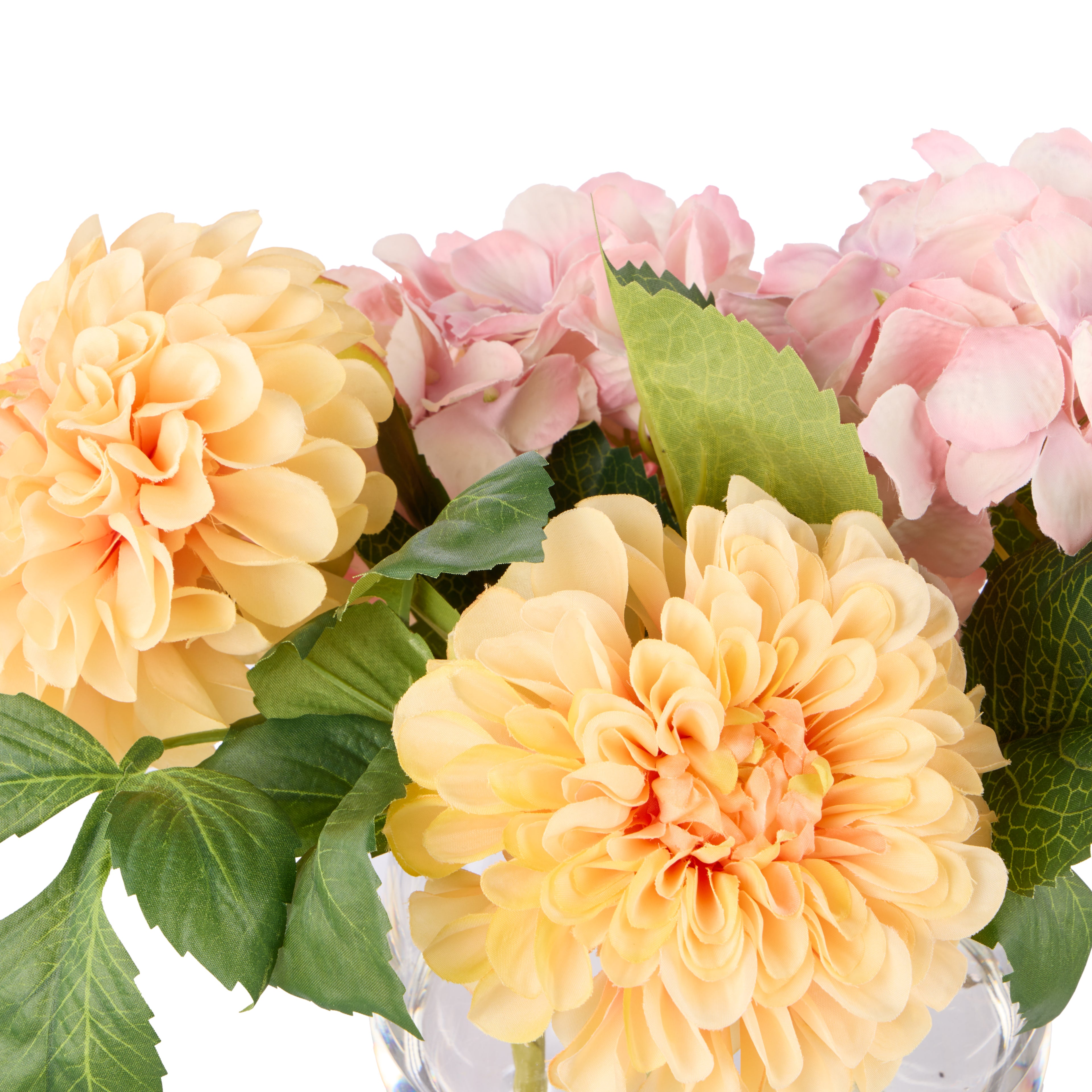 Faux Chrysanthemum Hydrangea Arrangement - Classic Bowl | Orange &amp; Pink - 23cm