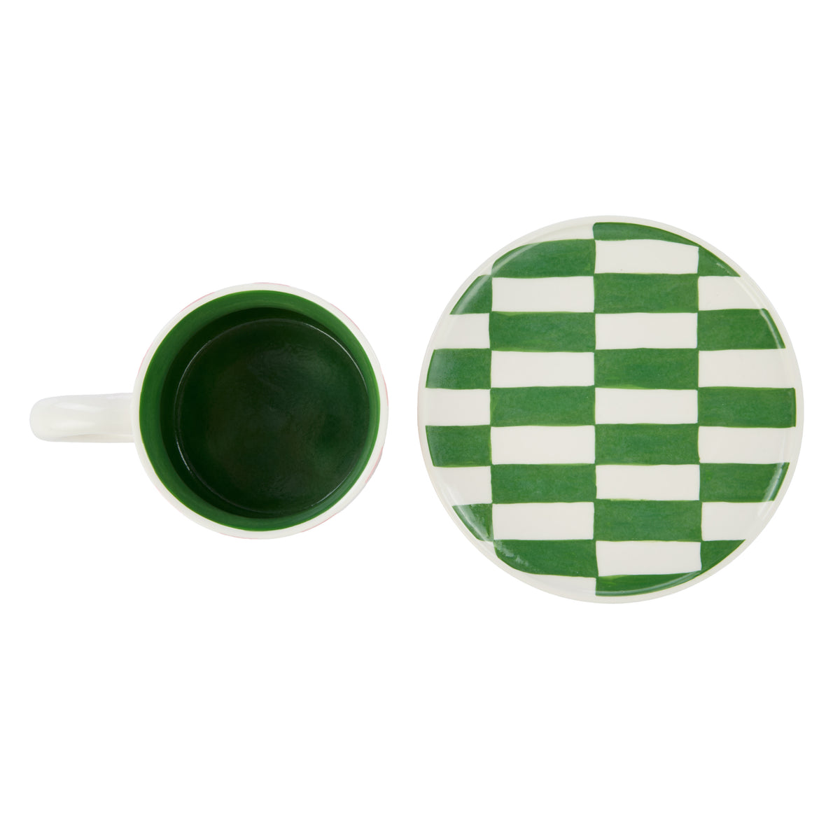 Emporium Check Mug &amp; Plate Set Pink &amp; Green