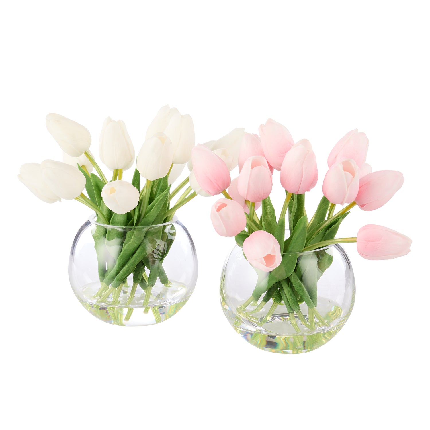 Faux Tulip Arrangement - Sphere Vase | White - 23cm