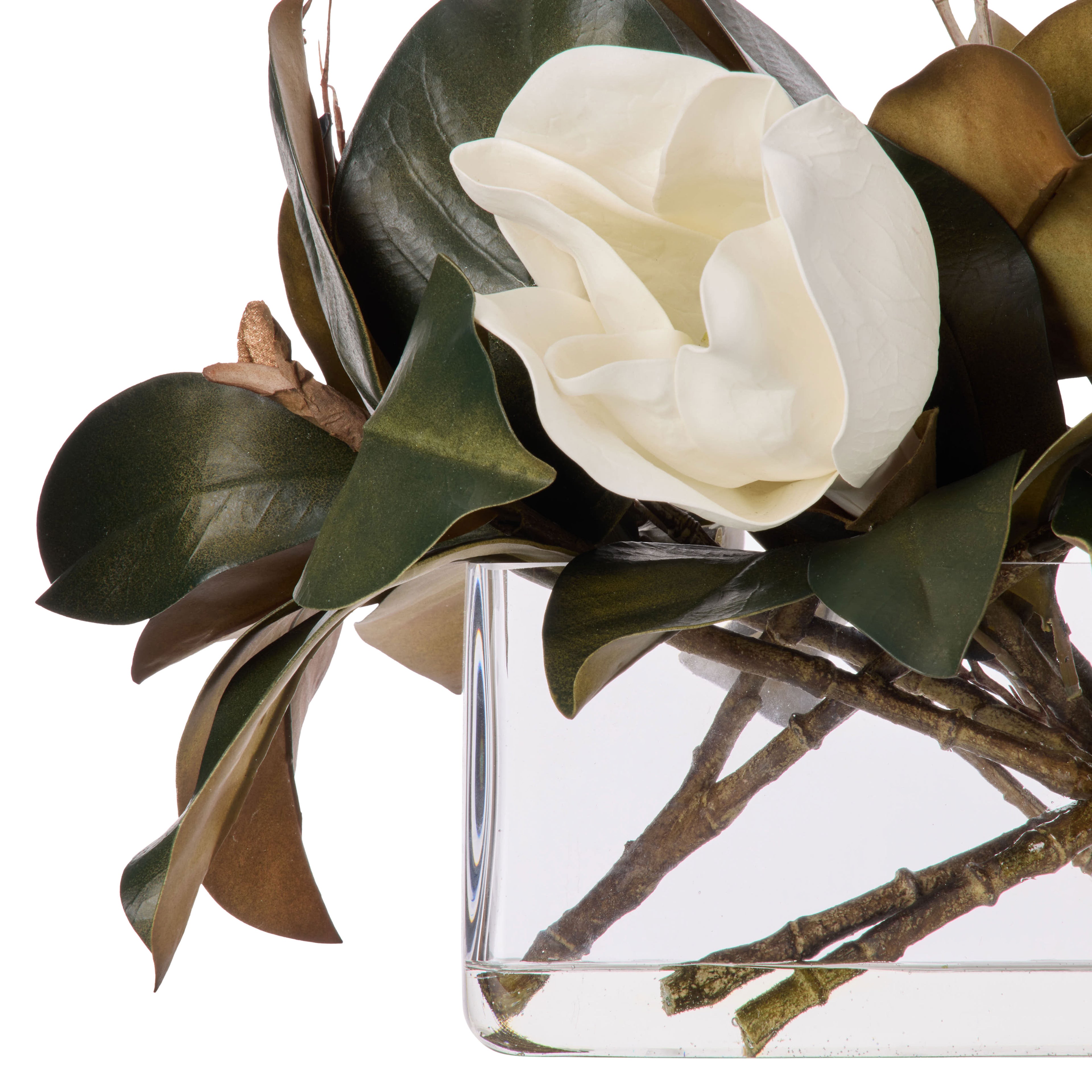 Faux Magnolia Twig - Esme Trough Vase| White -  38cm